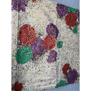 Floral Cotton Fabric Gold Accents Vibrant Red/Green/Purple Design 1/2 yard Width